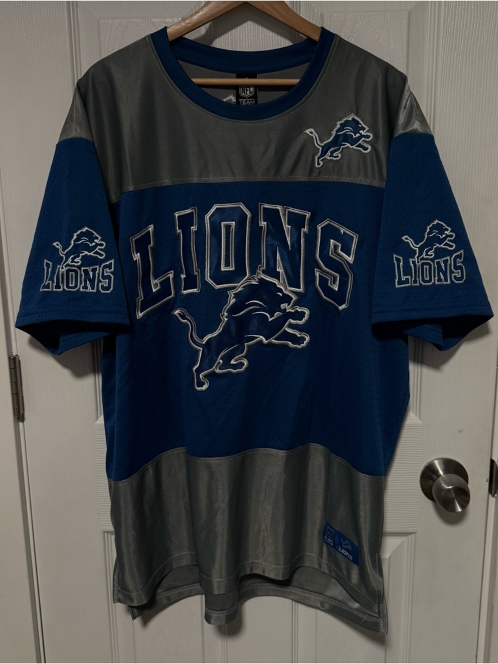 NFL Detroit Lions Blue and Silver Team Apparel Jersey Size Large